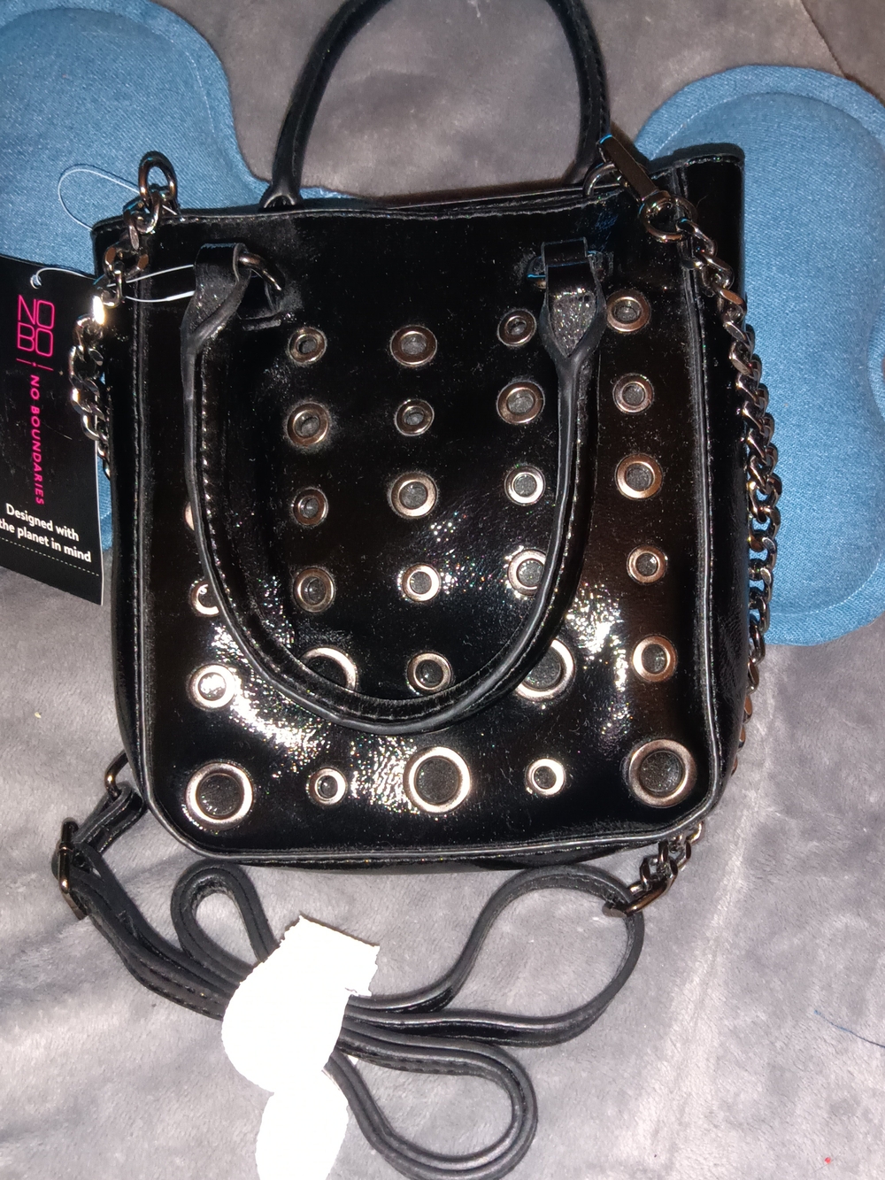 NOBO Black Patent Grommet Crossbody Tote